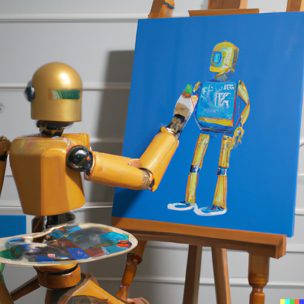 DALL·E 2022-11-08 21.06.01 - a robot painting a picture of a robot in the style of Van Gogh
